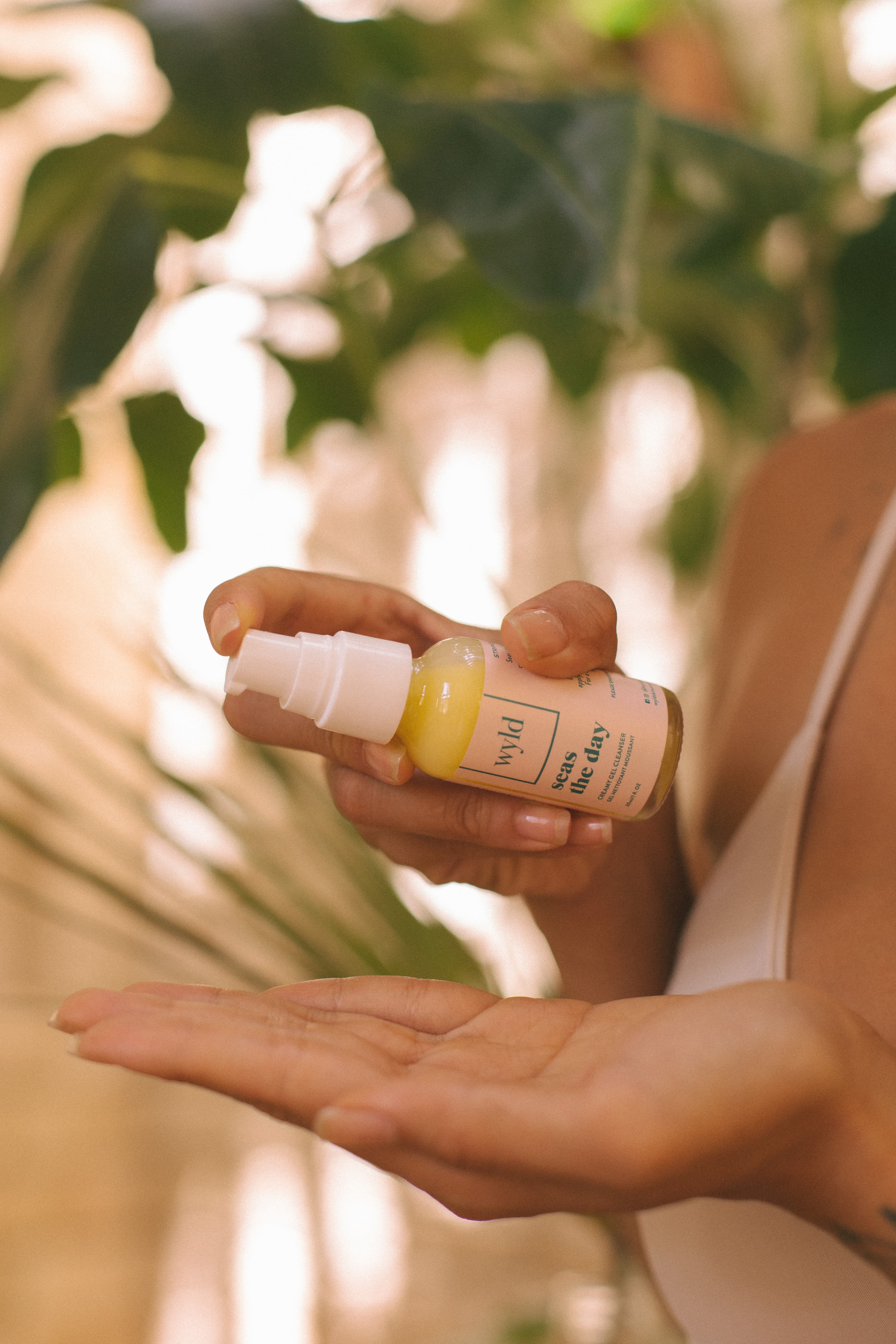 Close-up of Seas The Day cleanser during application ritual