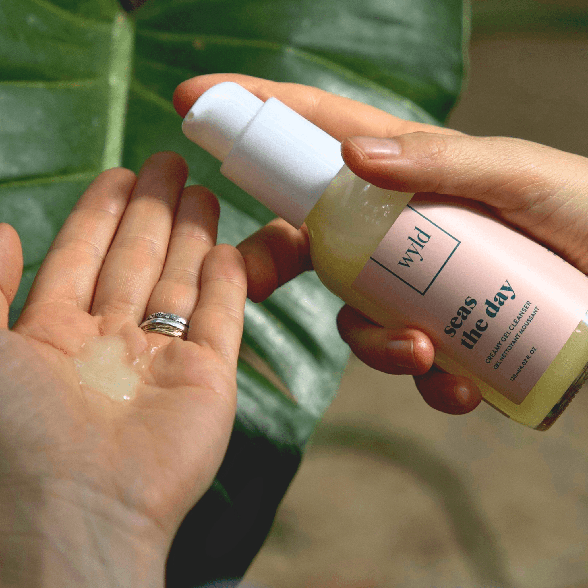 Seas the Day cleanser dispensed into the hand